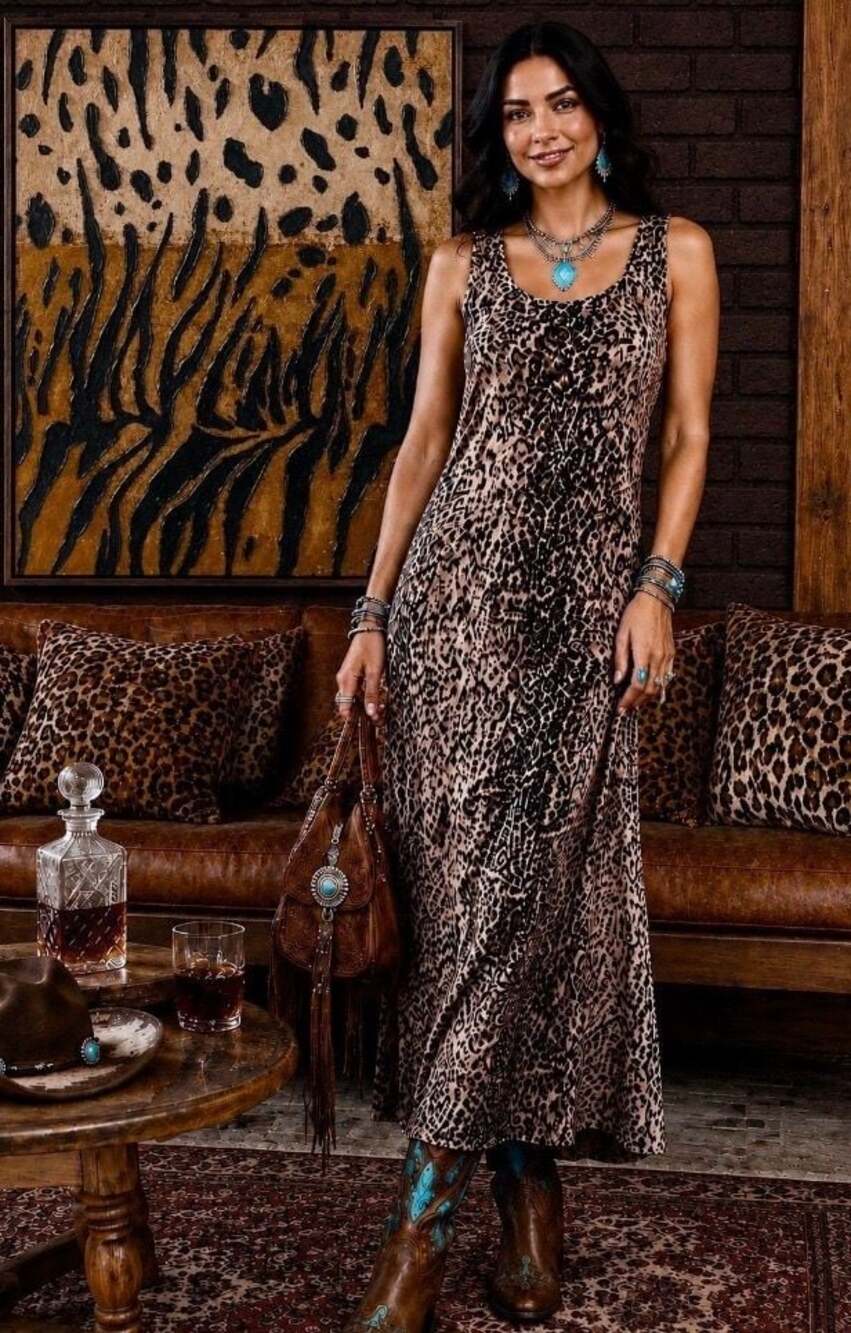 250 Vintage Robbie Bee Leopard Print Silk Maxi Dress Size 16